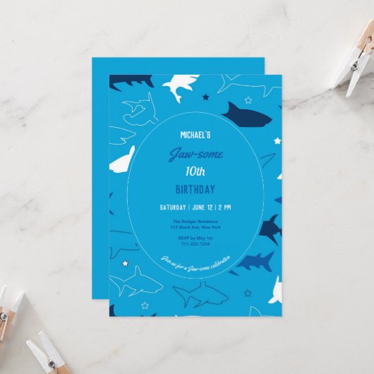 Einladung von Hai zum Geburtstag (Vorderseite/Rückseite Beispiel)