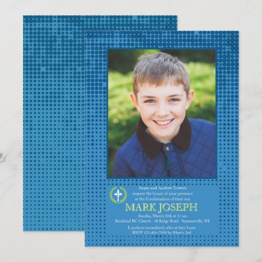 Einladung von Halftone Blue Foto (Vorne/Hinten)