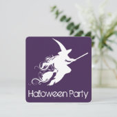 Einladung von Halloween-Party-Fliegerei-Hexe (Stehend Vorderseite)