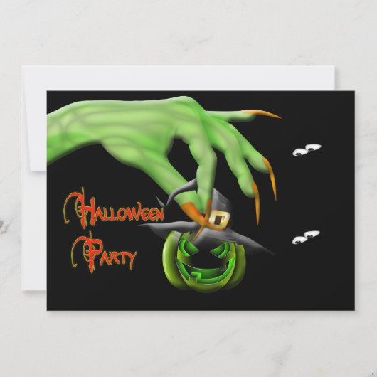 Einladung von Halloween-Party - grüne Hexe (Vorderseite)