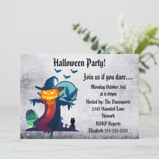 Einladung von Halloween-Party Spuk Scarecrow (Stehend Vorderseite)