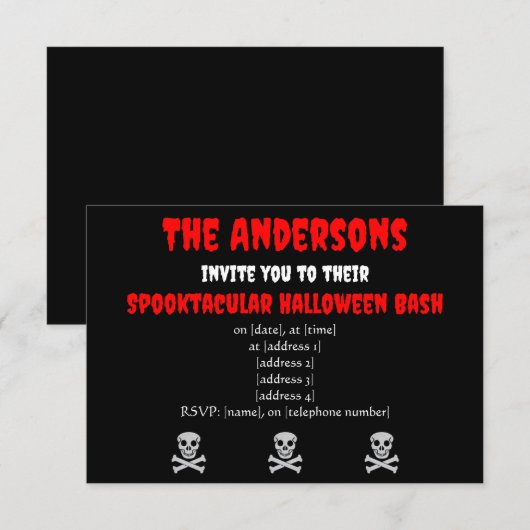 Einladung von Halloween Skull and Bones (Vorne/Hinten)