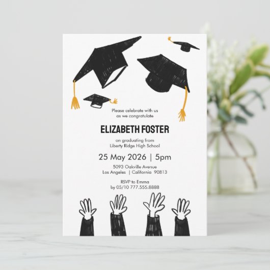 Einladung von Hand illustrierter Abschluss (Stehend Vorderseite)