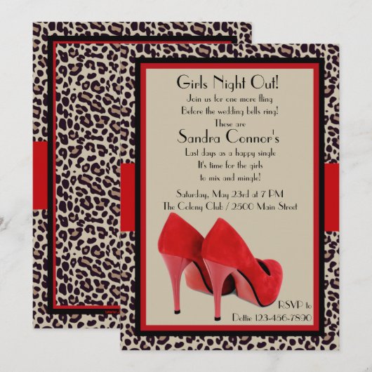 Einladung von Heelsen von Mädchen (Leopard) (Vorne/Hinten)