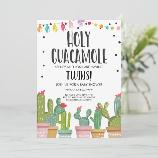 Einladung von Heiliger Guacamole Fiesta Twins Baby (Stehend Vorderseite)