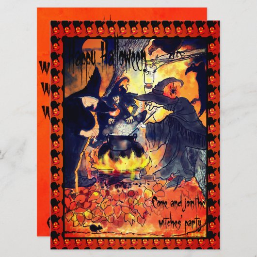 Einladung von Hexen Halloween-Party (Vorne/Hinten)