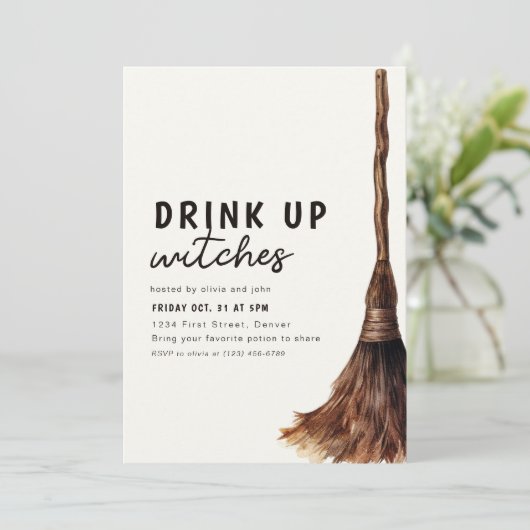 Einladung von Hexen Halloween-Party trinken (Stehend Vorderseite)