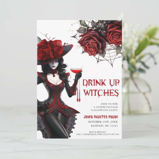 Einladung von Hexen Halloween-Party trinken (Stehend Vorderseite)