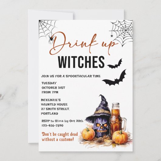 Einladung von Hexen Halloween-Party trinken (Vorderseite)