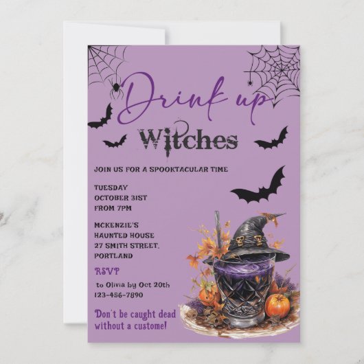 Einladung von Hexen Halloween-Party trinken (Vorderseite)
