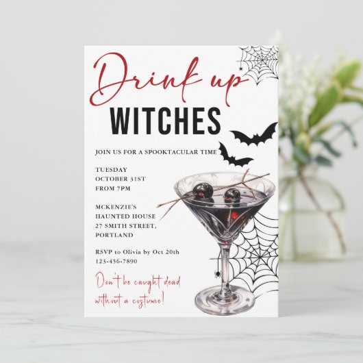 Einladung von Hexen Halloween-Party trinken (Stehend Vorderseite)