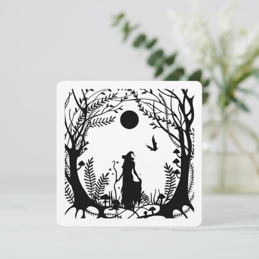 Einladung von Hexen im Halloween-Party Holz (Stehend Vorderseite)