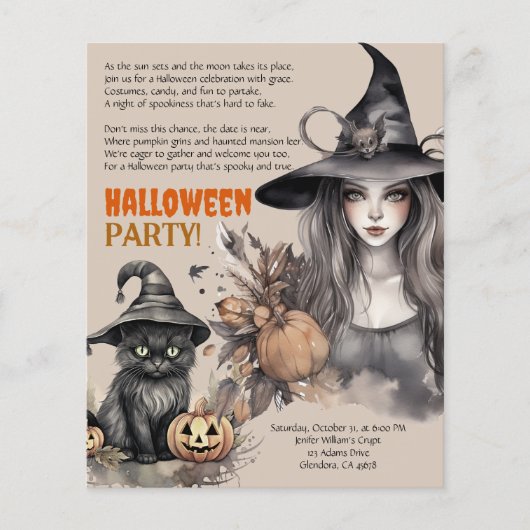Einladung von Hexenkatze-Halloween-Party Flyer (Vorne)
