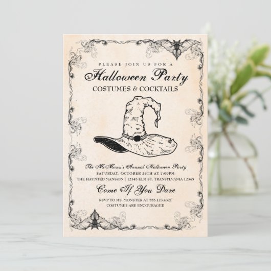 Einladung von Hexenmeister Halloween-Party (Stehend Vorderseite)