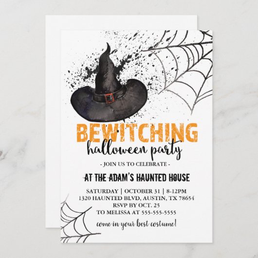 Einladung von Hexenmeister Halloween-Party (Vorne/Hinten)