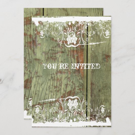 Einladung von Holz und Spitzen (Vorne/Hinten)