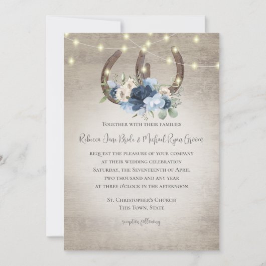 Einladung von Hufeisen und Lichtern aus Blütenholz (Vorderseite)