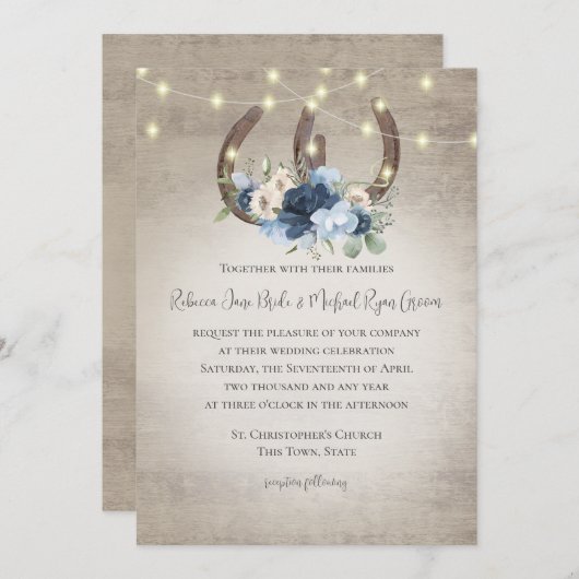 Einladung von Hufeisen und Lichtern aus Blütenholz (Vorne/Hinten)