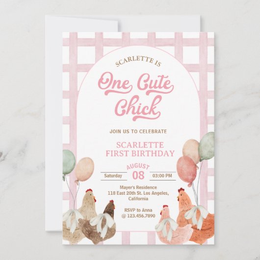 Einladung von Hühnern zum ersten Geburtstag (Vorderseite)