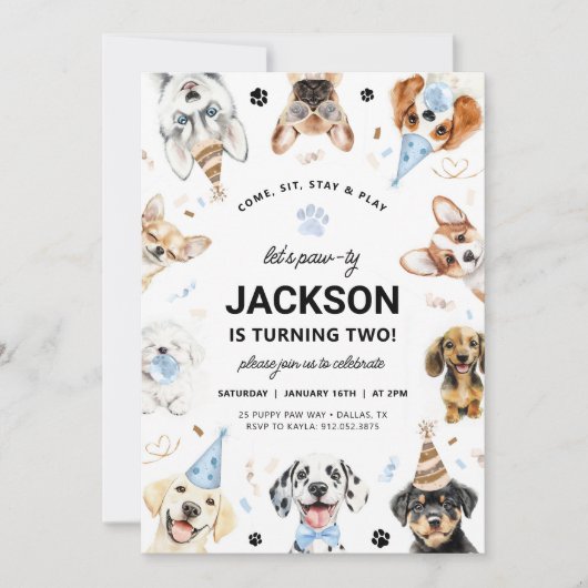 Einladung von Hund, Junge Welpe Hund zum Geburtsta (Vorderseite)