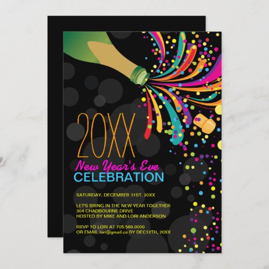 Einladung von individuell anpassbaren Silvestern (Vorne/Hinten)