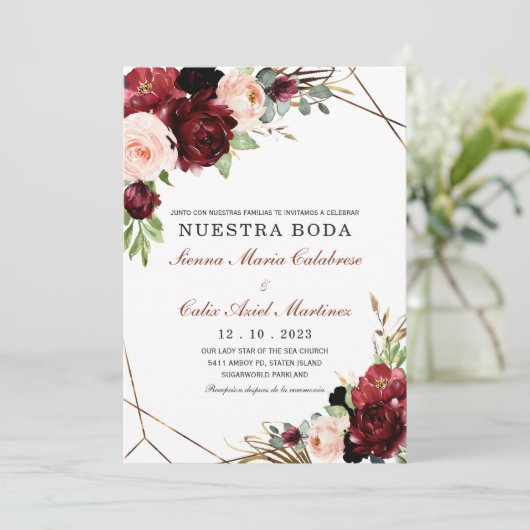 Einladung von Invitación boda marsala en español (Stehend Vorderseite)