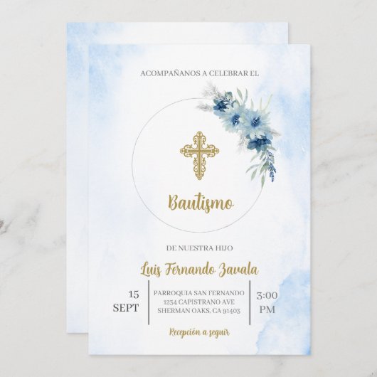 Einladung von Invitación de bautismo para niño (Vorne/Hinten)