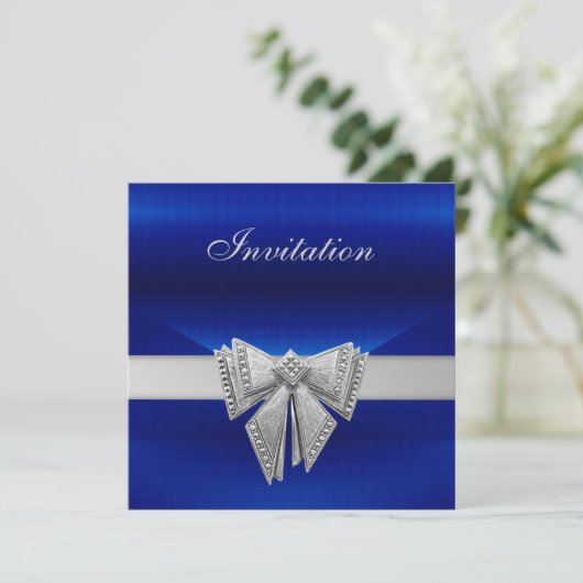 Einladung von Jeden Anlässen Blue Silver Bow (Stehend Vorderseite)