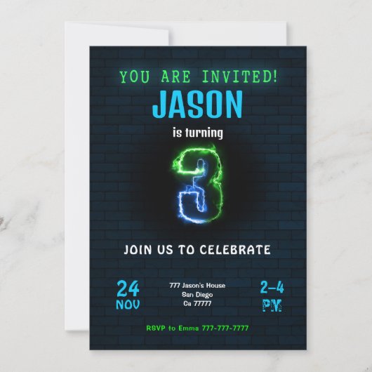 Einladung von Junge zum Geburtstag (Vorderseite)