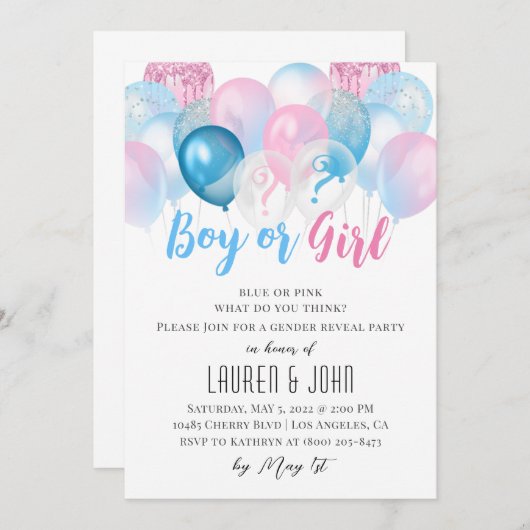 Einladung von Jungen oder Girl Balloon (Vorne/Hinten)