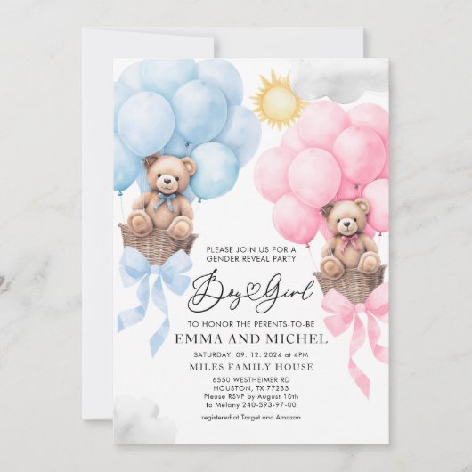 Einladung von Jungen oder Mädchen, Gender Reveal B (Vorderseite)