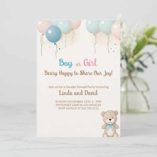 Einladung von Jungen oder Mädchen Teddy Bären (Stehend Vorderseite)