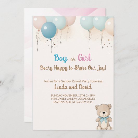 Einladung von Jungen oder Mädchen Teddy Bären (Vorne/Hinten)