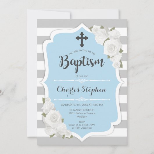 Einladung von Jungen - Rosa Blau Weiß (Vorderseite)