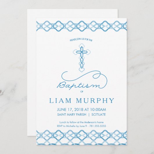 Einladung von Jungen zur Taufe - Extravagantes Bla (Vorne/Hinten)