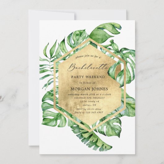 Einladung von Junggeselinnen-Abschied Tropenblätte (Vorderseite)