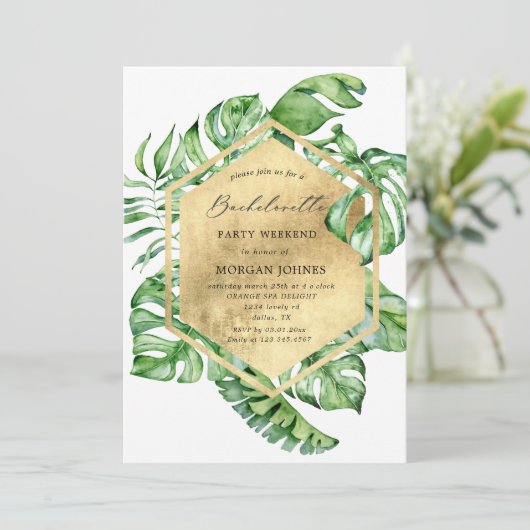 Einladung von Junggeselinnen-Abschied Tropenblätte (Stehend Vorderseite)