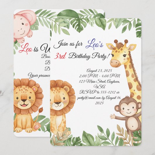 Einladung von Jungle Friends (Vorne/Hinten)