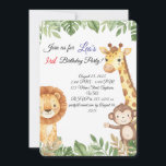 Einladung von Jungle Friends<br><div class="desc">Mit dieser Dschungel-Einladung laden Sie Ihre Gäste zu einer wilden Feier ein! Mit einem niedlichen Elefanten,  einer Giraffe,  einem Löwen und einem Affen inmitten üppiger Vegetation ist diese Einladung ideal für Geburtstage,  Babyduschen oder Dschungelveranstaltungen.</div>