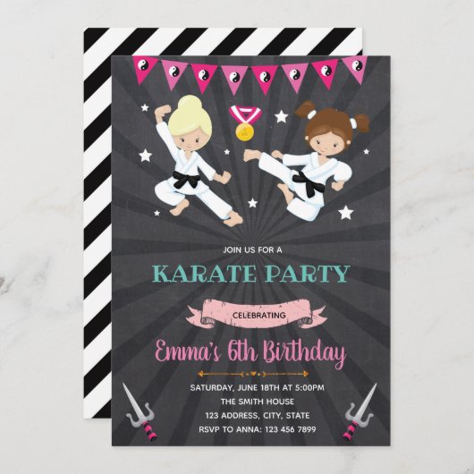 Einladung von Karate Birthday Party (Vorne/Hinten)