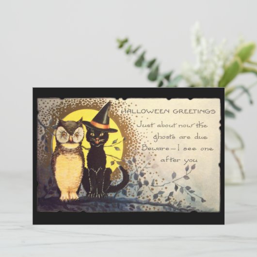 Einladung von Katzenwelpen und Vintagen Halloween- (Stehend Vorderseite)