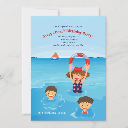 Einladung von Kiddie Beach Birthday Party (Vorderseite)