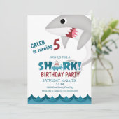 Einladung von Kids Shark Birthday Party (Stehend Vorderseite)
