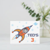 Einladung von Kindergeburtstag - Rakete (Stehend Vorderseite)