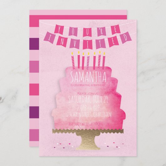 Einladung von Kindergeburtstagen - Hübsch in Rosa (Vorne/Hinten)