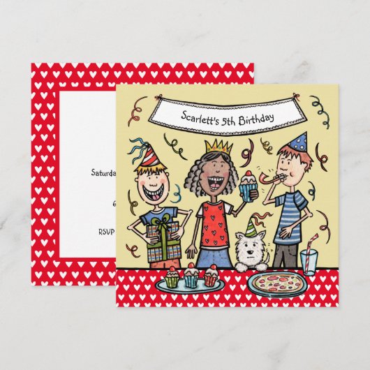 Einladung von Kindern zum Geburtstag (Vorne/Hinten)