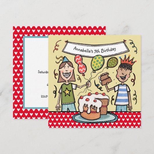 Einladung von Kindern zum Geburtstag (Vorne/Hinten)