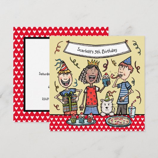 Einladung von Kindern zum Geburtstag (Vorne/Hinten)