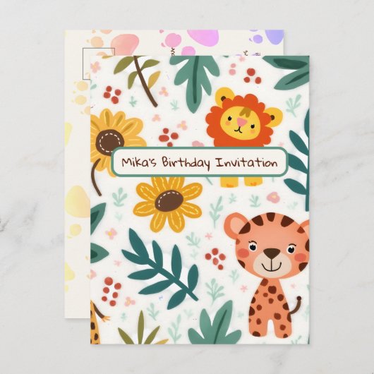 Einladung von Kindern zum Geburtstag im Jungle Sty (Vorne/Hinten)
