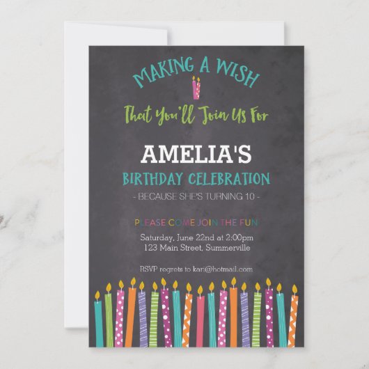 Einladung von Kindern zum Geburtstag (Kerzen) (Vorderseite)